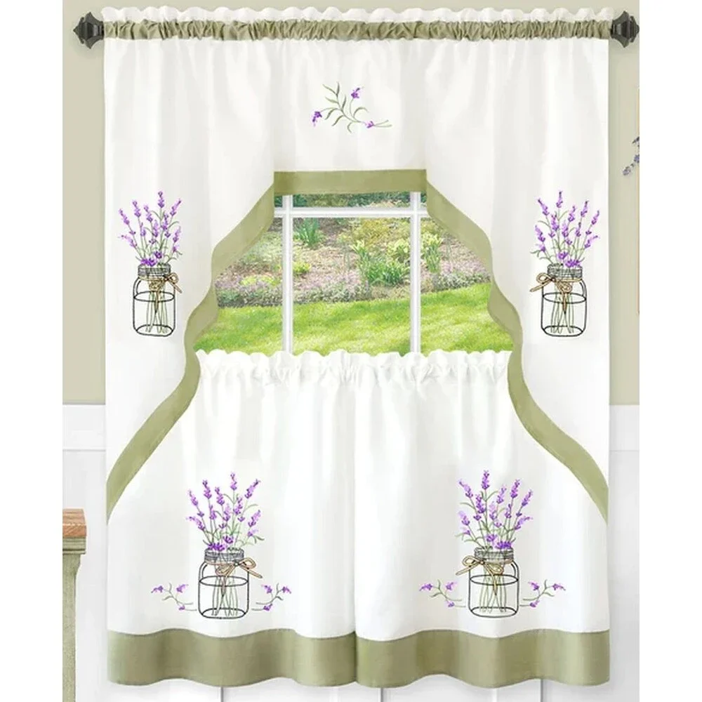 3pc. Embellished Curtains Set: 2 Tiers & Swag (58